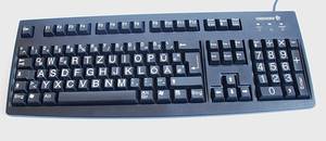 Schwarze Tastatur mit großen weißen Buchstaben